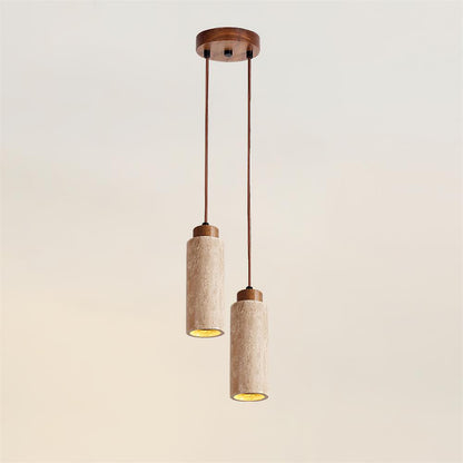 Hanglamp Travertijn Cilinder Hout LED Beige Eettafel Woonkamer Natuurlijke Steen Minimalistisch Design Verlichting Japandi Interieur