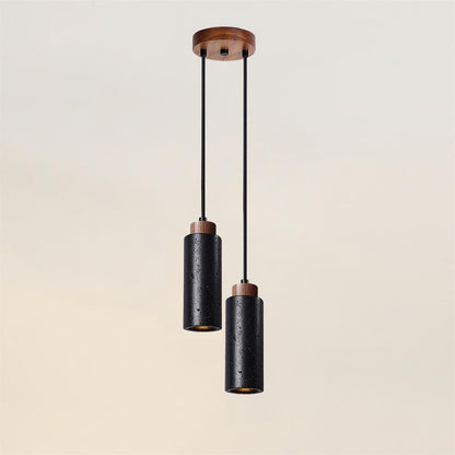 Hanglamp Travertijn Cilinder Hout LED Beige Eettafel Woonkamer Natuurlijke Steen Minimalistisch Design Verlichting Japandi Interieur