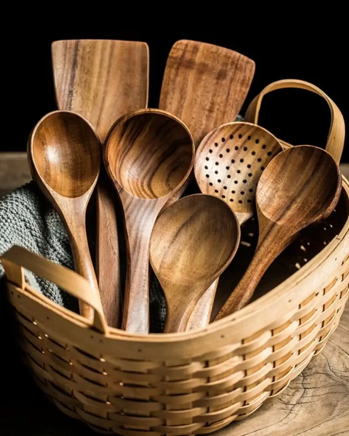Teakhouten Keukengerei Set | Duurzaam Houten Bestek voor Dagelijks Koken | Zachtvoor Pannen | Elegant Keukenaccessoire | Milieuvriendelijk
