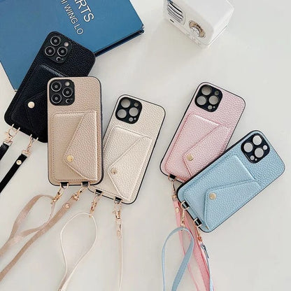 Leren Telefoonhoesje met Ketting en Kaartvak – Stijlvol Crossbody Ontwerp voor iPhone 12 13 14 15 Pro Max Plus