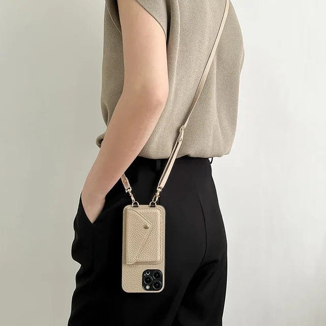 Leren Telefoonhoesje met Ketting en Kaartvak – Stijlvol Crossbody Ontwerp voor iPhone 12 13 14 15 Pro Max Plus