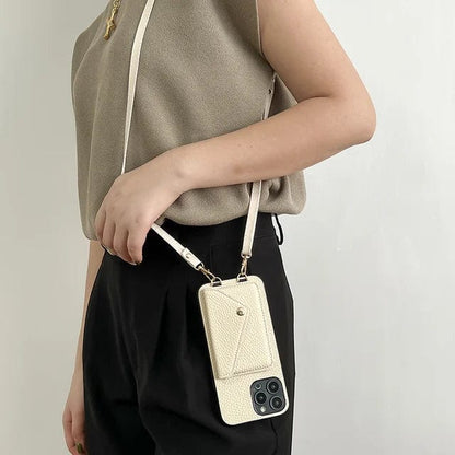 Leren Telefoonhoesje met Ketting en Kaartvak – Stijlvol Crossbody Ontwerp voor iPhone 12 13 14 15 Pro Max Plus