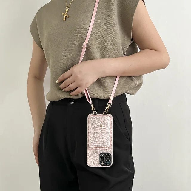 Leren Telefoonhoesje met Ketting en Kaartvak – Stijlvol Crossbody Ontwerp voor iPhone 12 13 14 15 Pro Max Plus