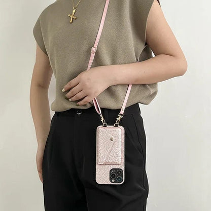 Leren Telefoonhoesje met Ketting en Kaartvak – Stijlvol Crossbody Ontwerp voor iPhone 12 13 14 15 Pro Max Plus