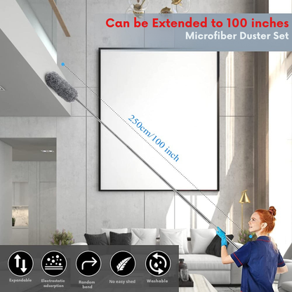 Uitschuifbare Stofplumeau met Telescoopsteel tot 250 cm en Wasbare Microvezeltop voor Plafond Meubels Ventilator