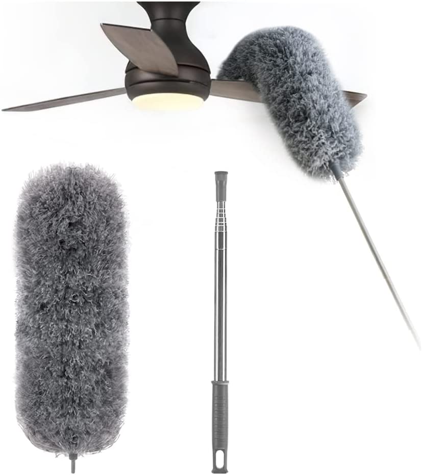 Uitschuifbare Stofplumeau met Telescoopsteel tot 250 cm en Wasbare Microvezeltop voor Plafond Meubels Ventilator