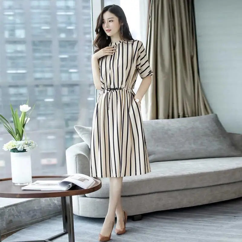 Zomerjurk Midi Gestreept Vrouwen Jurk