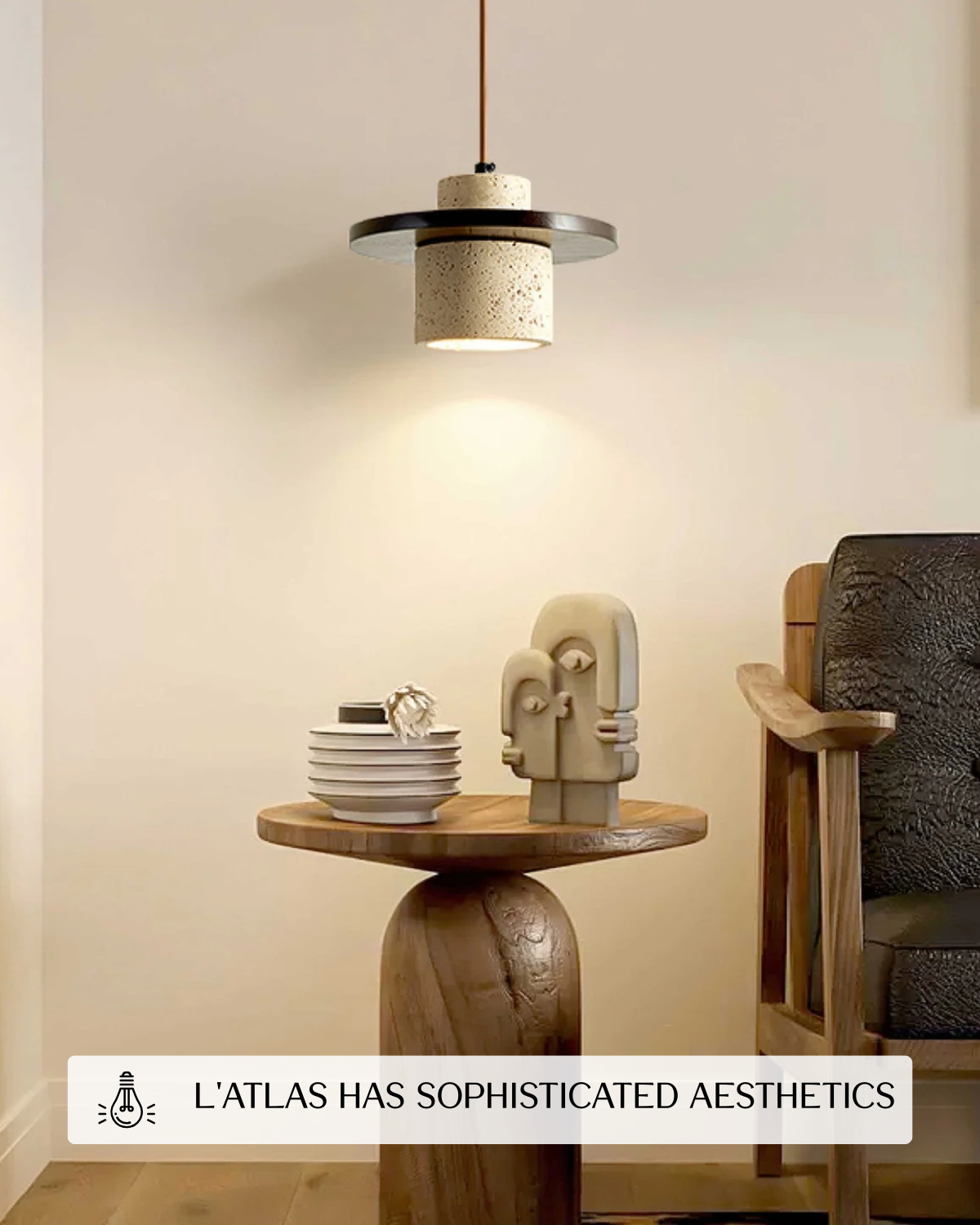 Hanglamp natuursteen travertijn met walnoot accent modern design