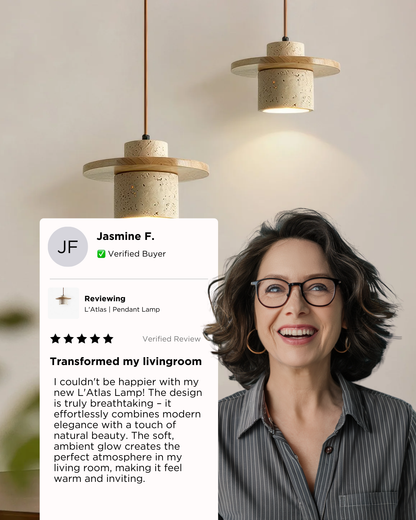 Hanglamp natuursteen travertijn met walnoot accent modern design