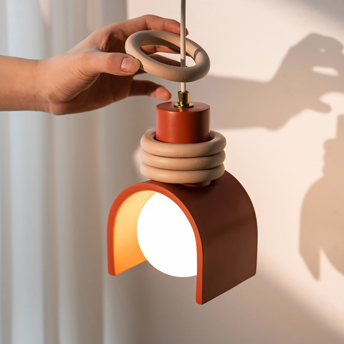 Hanglamp met Kunsthars Kap Crème & Oranje Modern Design Eetkamer Woonkamer Verlichting Scandinavisch Stijlvol