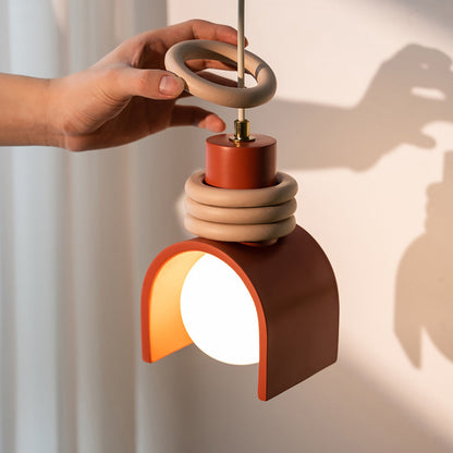 Hanglamp met Kunsthars Kap Crème & Oranje Modern Design Eetkamer Woonkamer Verlichting Scandinavisch Stijlvol