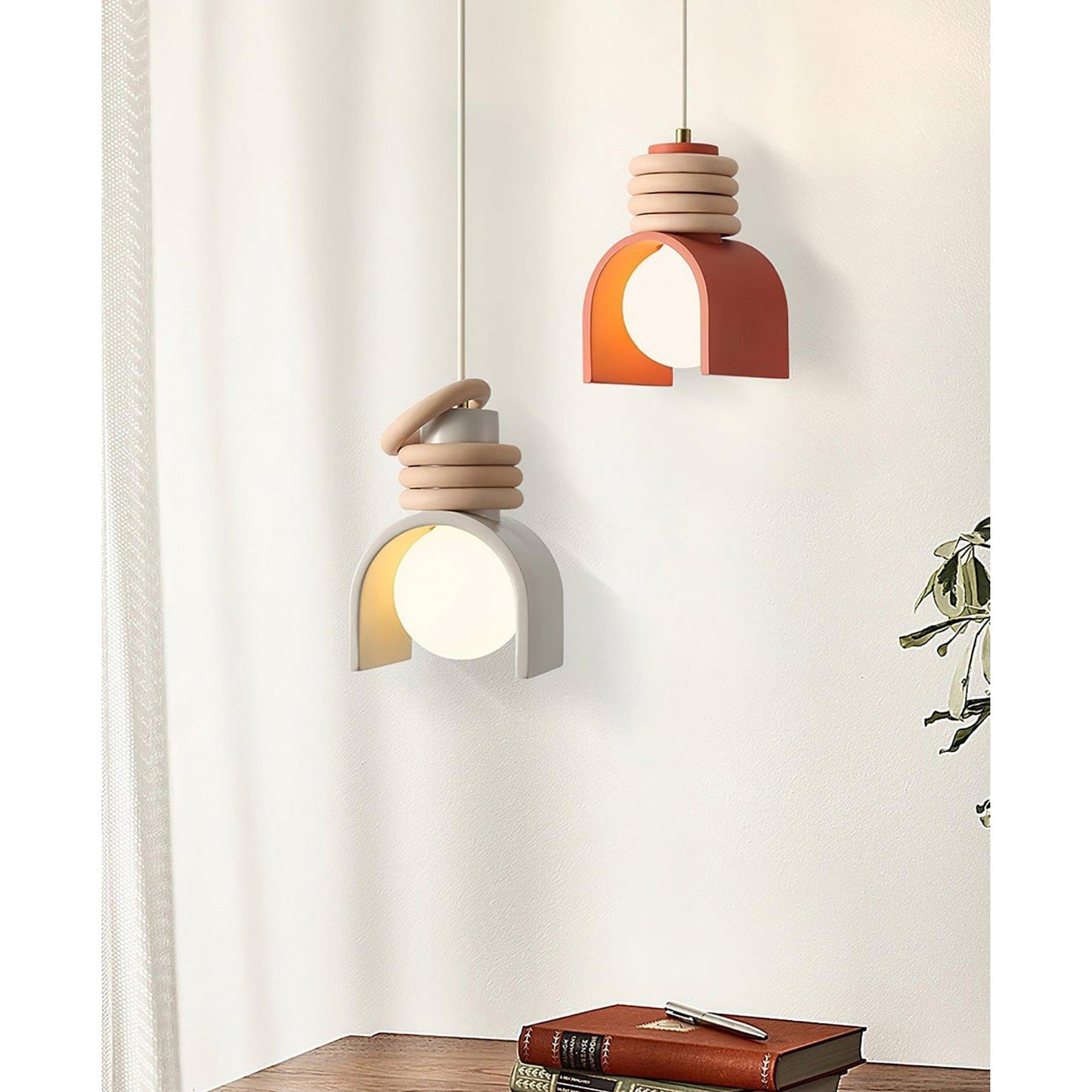 Hanglamp met Kunsthars Kap Crème & Oranje Modern Design Eetkamer Woonkamer Verlichting Scandinavisch Stijlvol