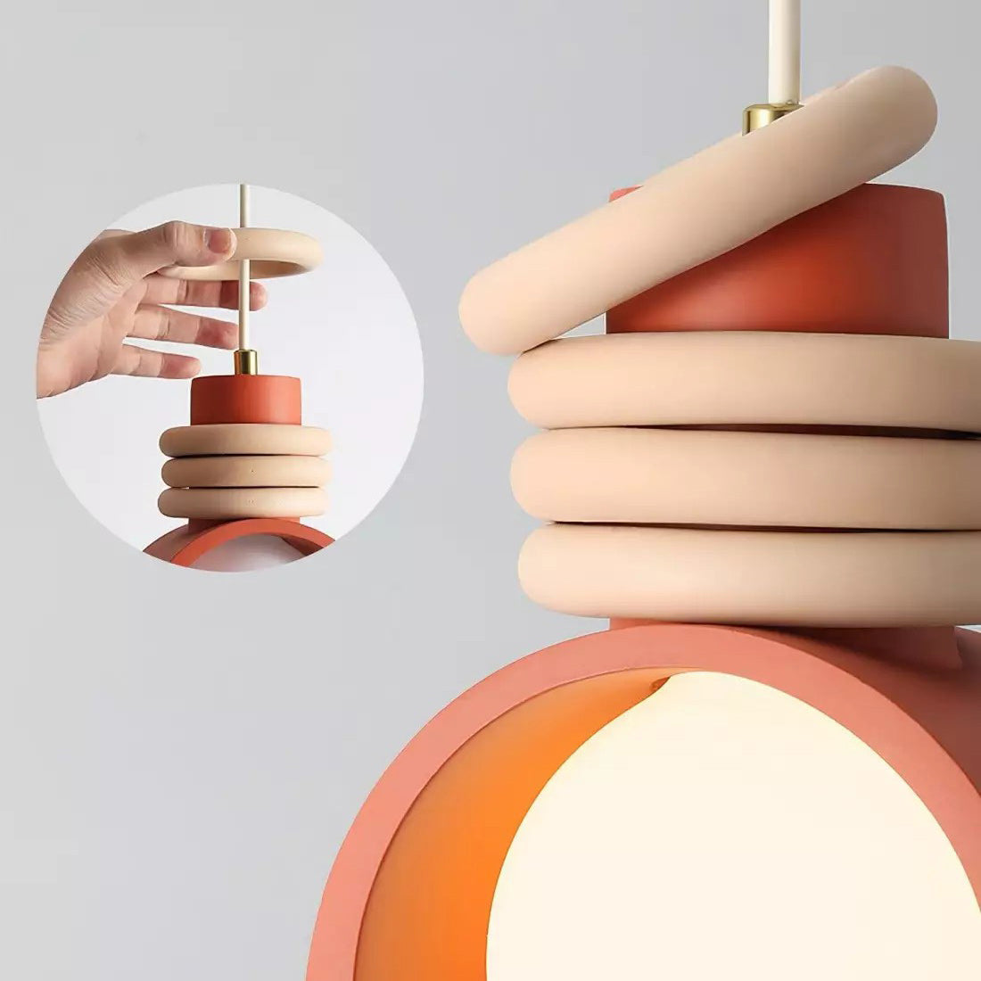 Hanglamp met Kunsthars Kap Crème & Oranje Modern Design Eetkamer Woonkamer Verlichting Scandinavisch Stijlvol
