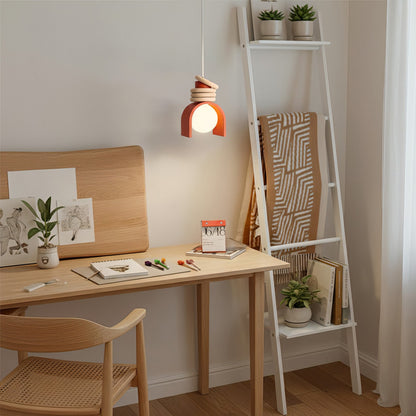 Hanglamp met Kunsthars Kap Crème & Oranje Modern Design Eetkamer Woonkamer Verlichting Scandinavisch Stijlvol