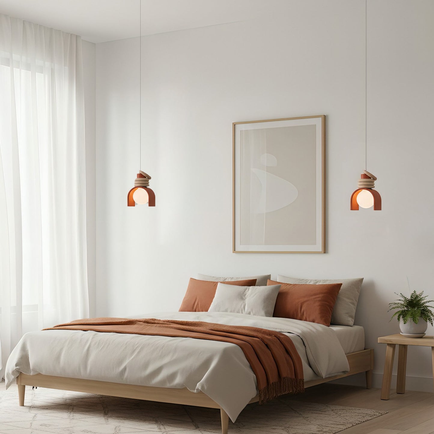 Hanglamp met Kunsthars Kap Crème & Oranje Modern Design Eetkamer Woonkamer Verlichting Scandinavisch Stijlvol