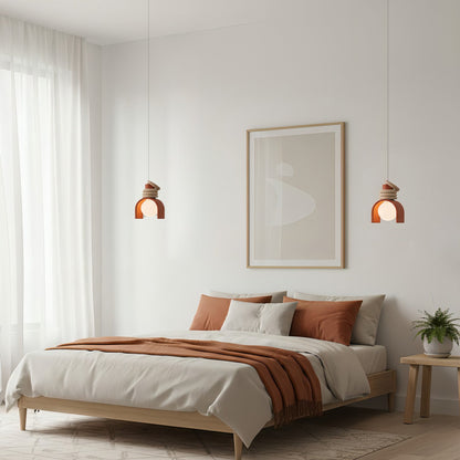 Hanglamp met Kunsthars Kap Crème & Oranje Modern Design Eetkamer Woonkamer Verlichting Scandinavisch Stijlvol
