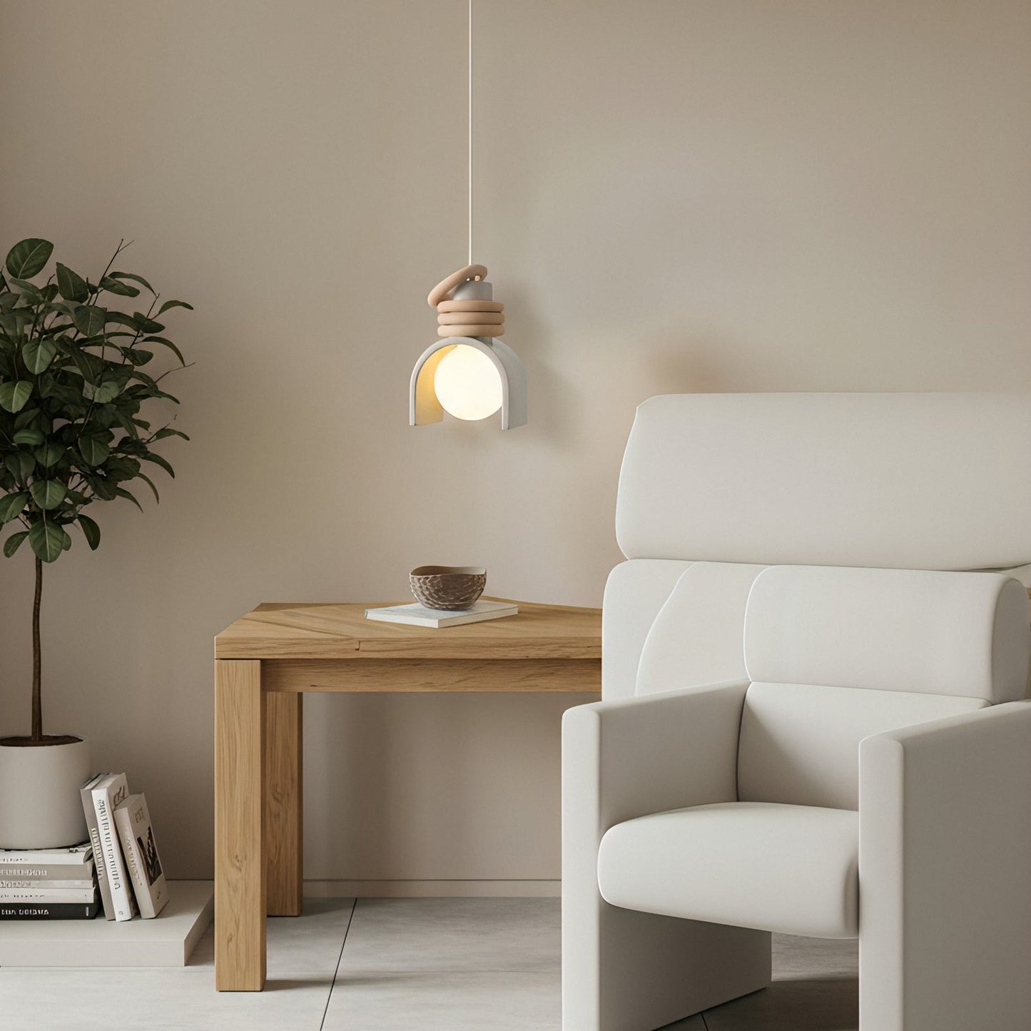 Hanglamp met Kunsthars Kap Crème & Oranje Modern Design Eetkamer Woonkamer Verlichting Scandinavisch Stijlvol