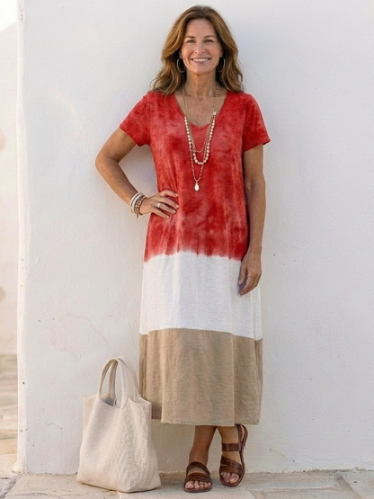 Tessa Dames Midi-jurk | Kleurblok, V-hals, Ademend 2
