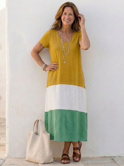 Tessa Dames Midi-jurk | Kleurblok, V-hals, Ademend 4