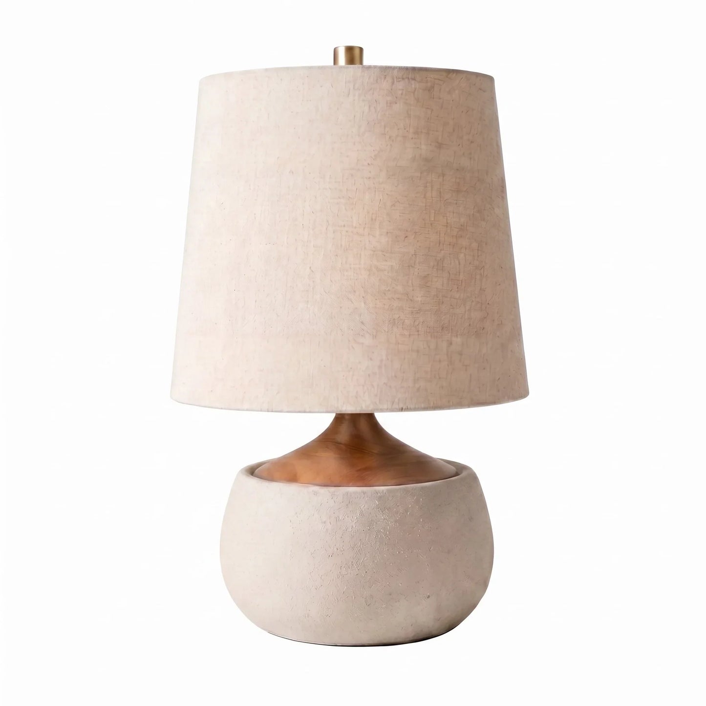 Tafellamp met Houten Voet, Linnen Kap en Cementlook Cilinder – Modern Design