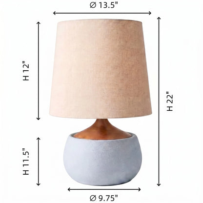 Tafellamp met Houten Voet, Linnen Kap en Cementlook Cilinder – Modern Design