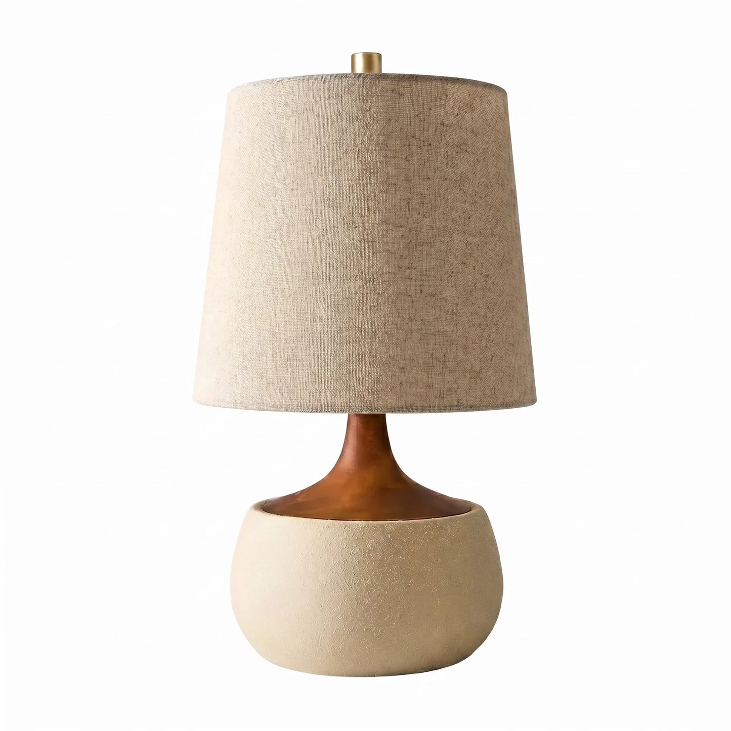 Tafellamp met Houten Voet, Linnen Kap en Cementlook Cilinder – Modern Design