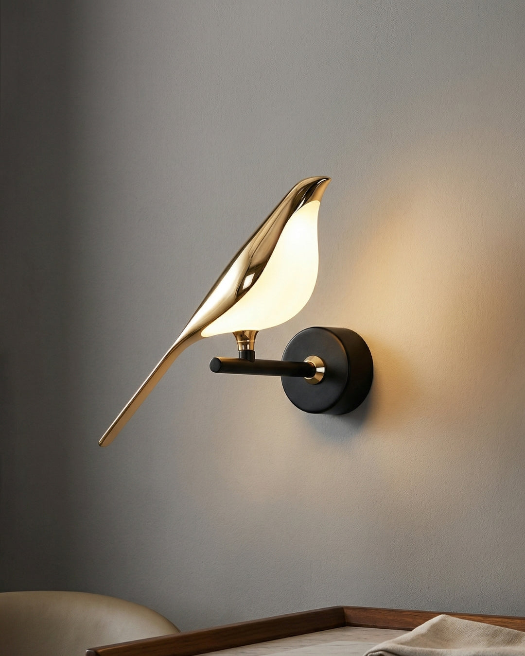 Vogel Wandlamp - Moderne Sculptuurverlichting met Natuurlijke Vormen - Matglas Diffuus Licht - Gouden Afwerking