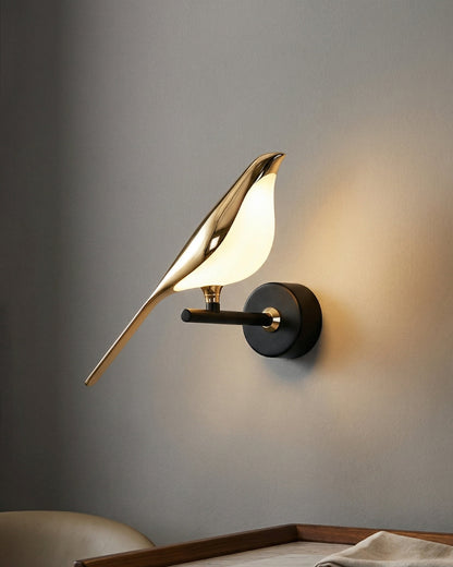 Vogel Wandlamp - Moderne Sculptuurverlichting met Natuurlijke Vormen - Matglas Diffuus Licht - Gouden Afwerking