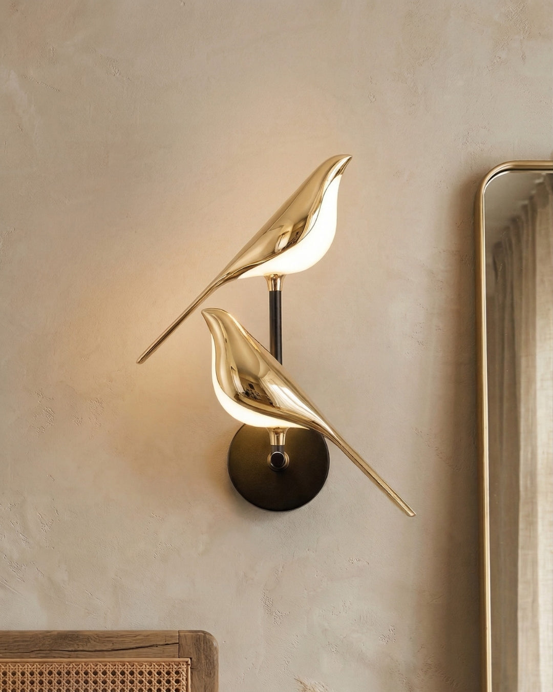 Vogel Wandlamp - Moderne Sculptuurverlichting met Natuurlijke Vormen - Matglas Diffuus Licht - Gouden Afwerking