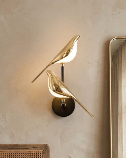 Vogel Wandlamp - Moderne Sculptuurverlichting met Natuurlijke Vormen - Matglas Diffuus Licht - Gouden Afwerking