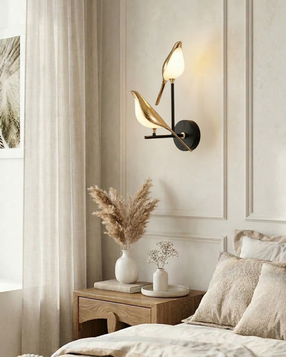 Vogel Wandlamp - Moderne Sculptuurverlichting met Natuurlijke Vormen - Matglas Diffuus Licht - Gouden Afwerking