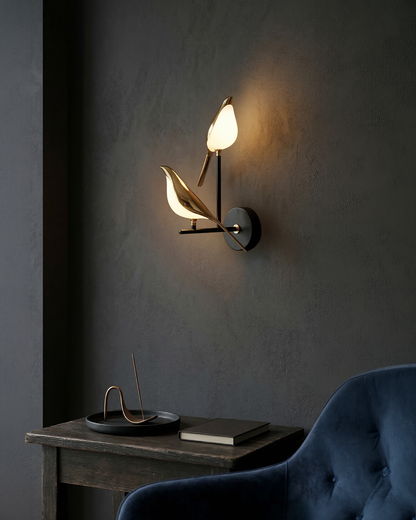 Vogel Wandlamp - Moderne Sculptuurverlichting met Natuurlijke Vormen - Matglas Diffuus Licht - Gouden Afwerking