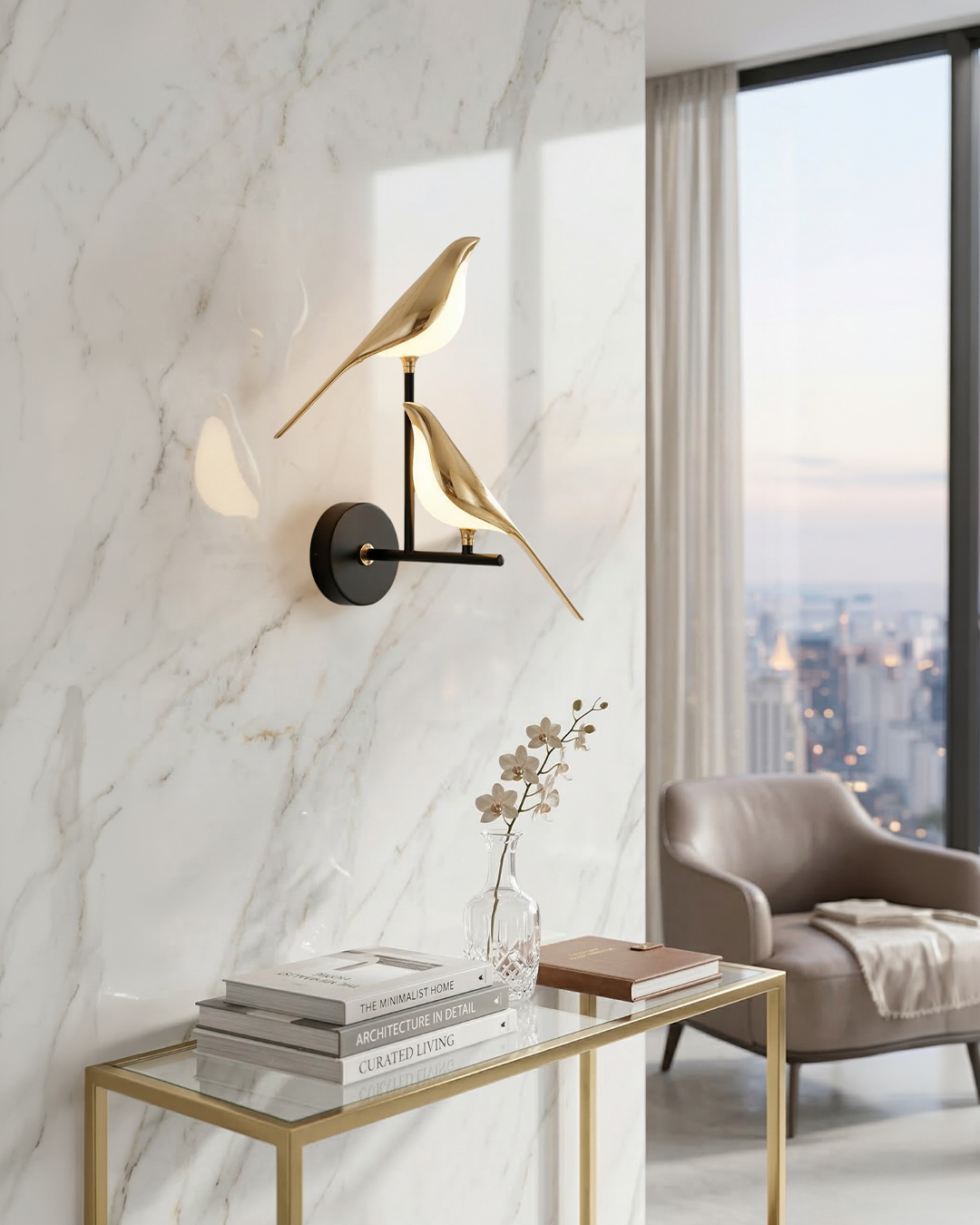 Vogel Wandlamp - Moderne Sculptuurverlichting met Natuurlijke Vormen - Matglas Diffuus Licht - Gouden Afwerking
