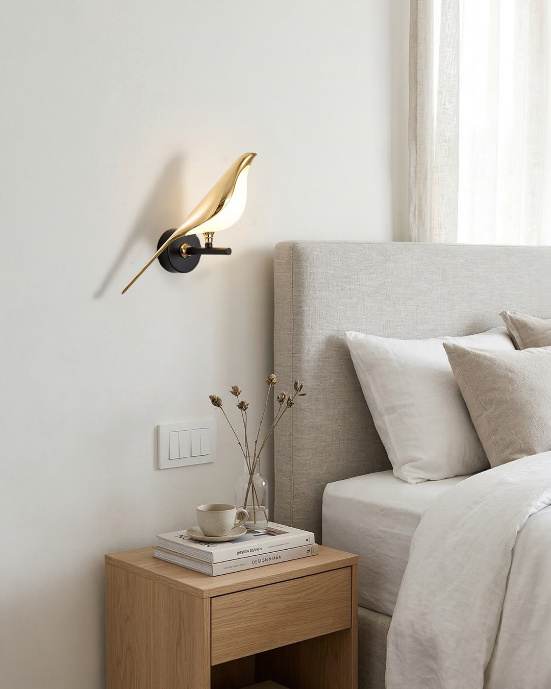 Vogel Wandlamp - Moderne Sculptuurverlichting met Natuurlijke Vormen - Matglas Diffuus Licht - Gouden Afwerking