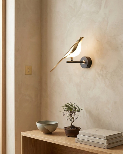 Vogel Wandlamp - Moderne Sculptuurverlichting met Natuurlijke Vormen - Matglas Diffuus Licht - Gouden Afwerking