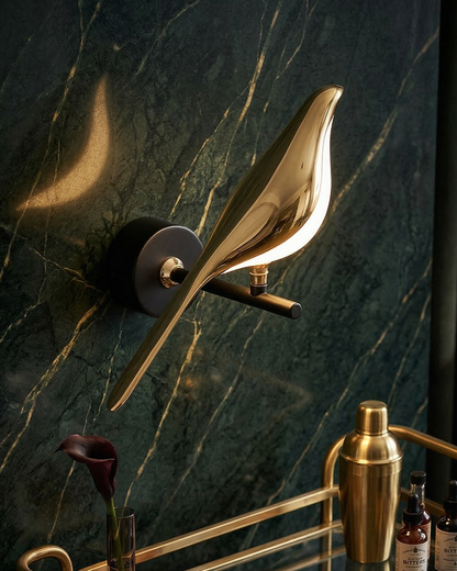 Vogel Wandlamp - Moderne Sculptuurverlichting met Natuurlijke Vormen - Matglas Diffuus Licht - Gouden Afwerking