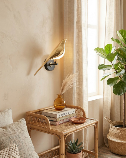 Vogel Wandlamp - Moderne Sculptuurverlichting met Natuurlijke Vormen - Matglas Diffuus Licht - Gouden Afwerking