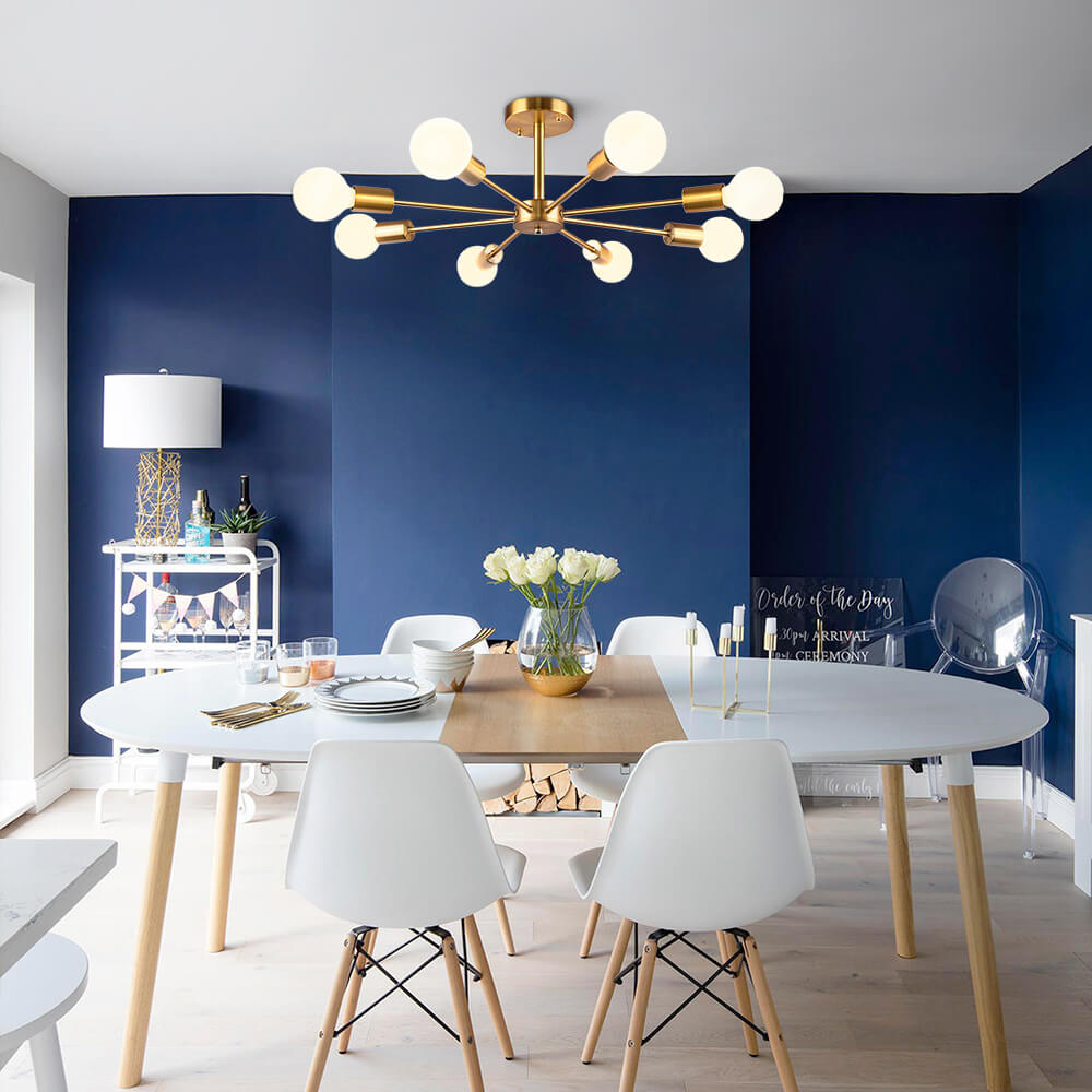 Moderne sputnik plafondlamp met 8 armen in zwart messing chroom of nikkel – semi flush design 60 cm