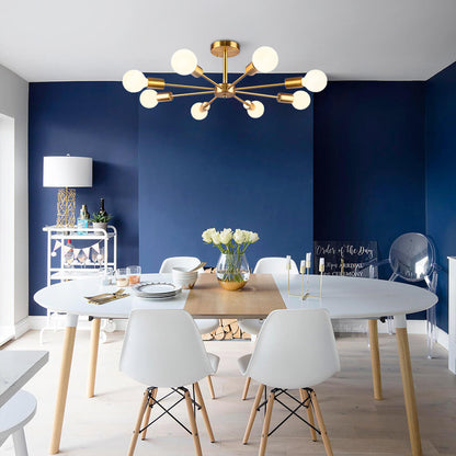 Moderne sputnik plafondlamp met 8 armen in zwart messing chroom of nikkel – semi flush design 60 cm