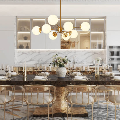 Moderne sputnik kroonluchter met opaal glazen bollen in goud of zwart – dimbare design hanglamp 6 8 of 12 lichtpunten