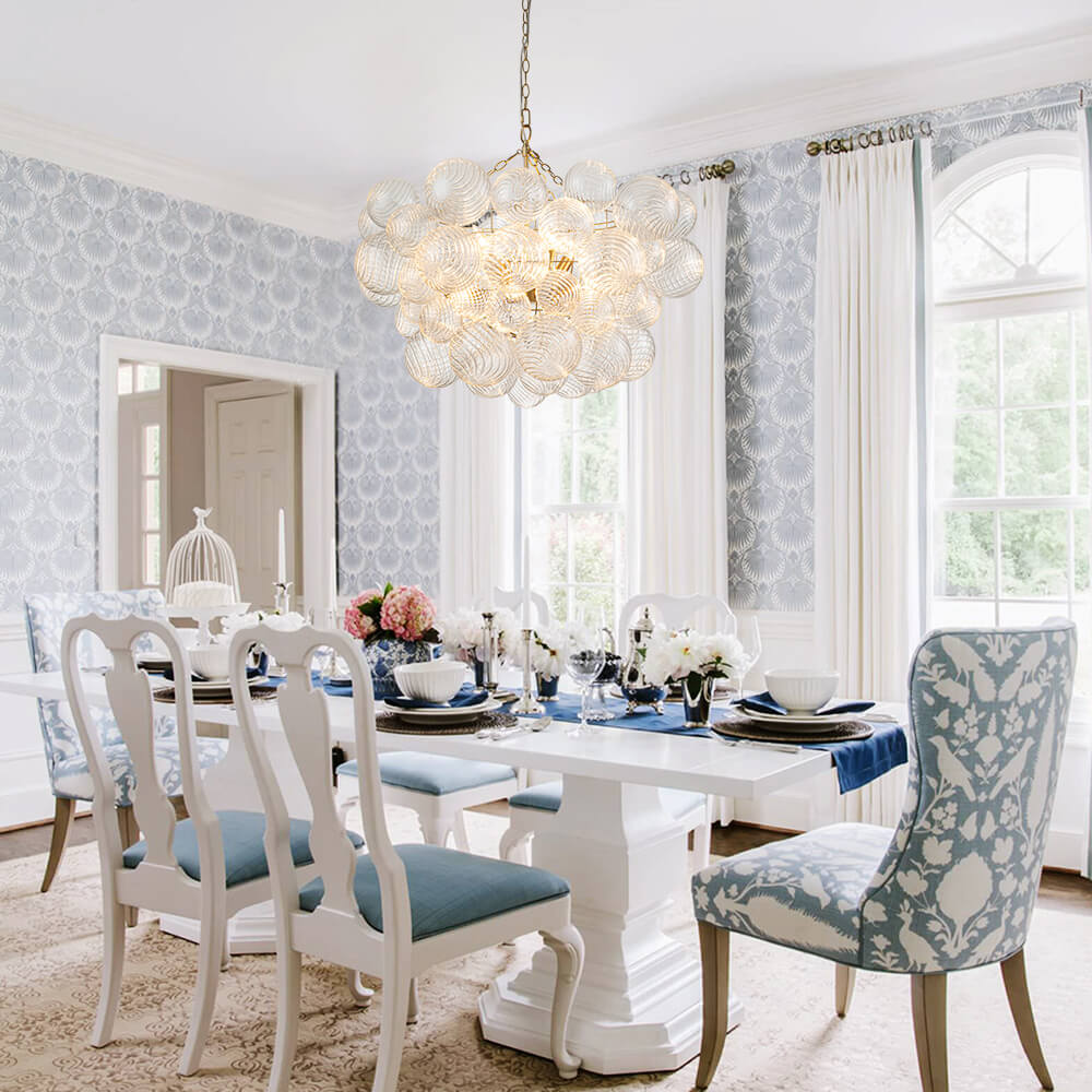 Luxe cluster kroonluchter met glazen bubbels in messing – moderne hanglamp met 3 of 8 lichtpunten