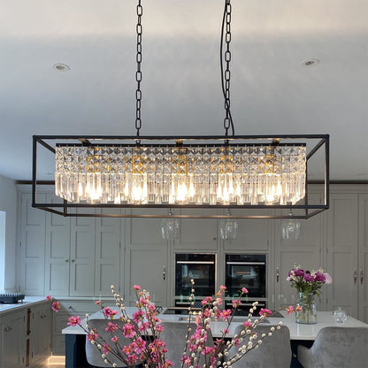 Luxe Rechthoekige Kristallen Hanglamp Zwart voor Keukeneiland en Eettafel met 5 Lichtpunten
