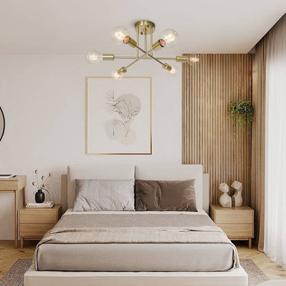 Messing sputnik plafondlamp met 6 lichtpunten – semi flush design voor lage plafonds 60 cm