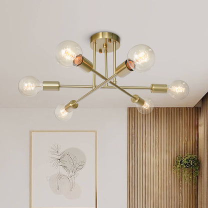 Messing sputnik plafondlamp met 6 lichtpunten – semi flush design voor lage plafonds 60 cm