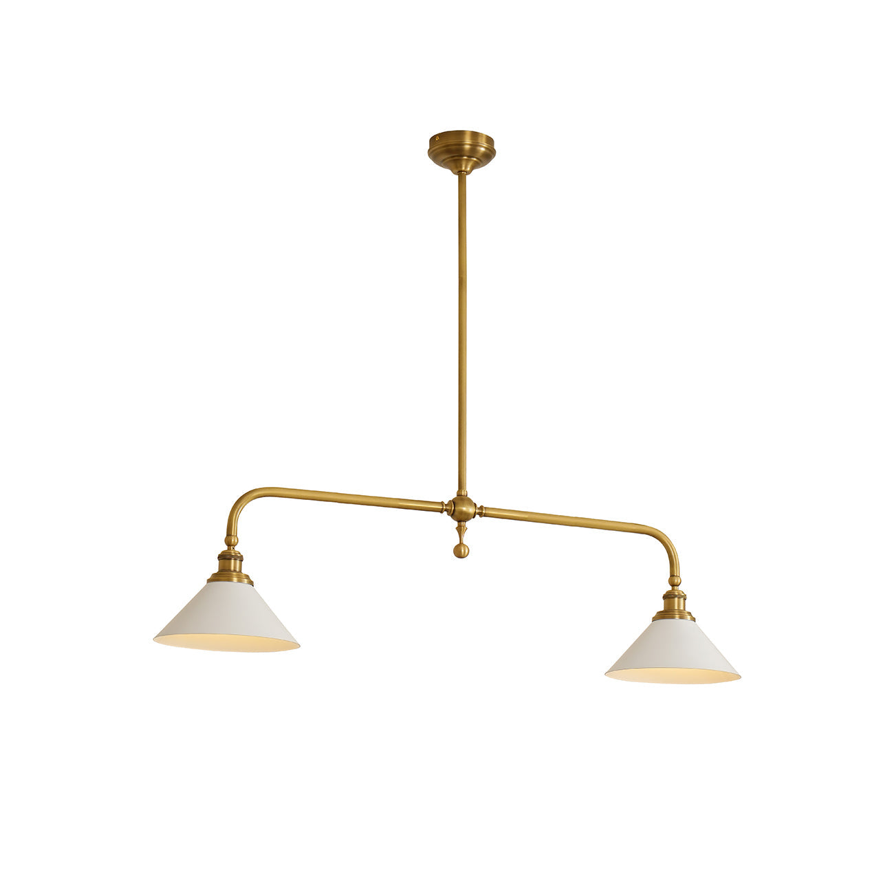 Luxe Design Hanglamp Met Witte Glazen Kappen Voor Eettafel En Keukeneiland In Messing Afwerking