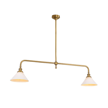 Luxe Design Hanglamp Met Witte Glazen Kappen Voor Eettafel En Keukeneiland In Messing Afwerking
