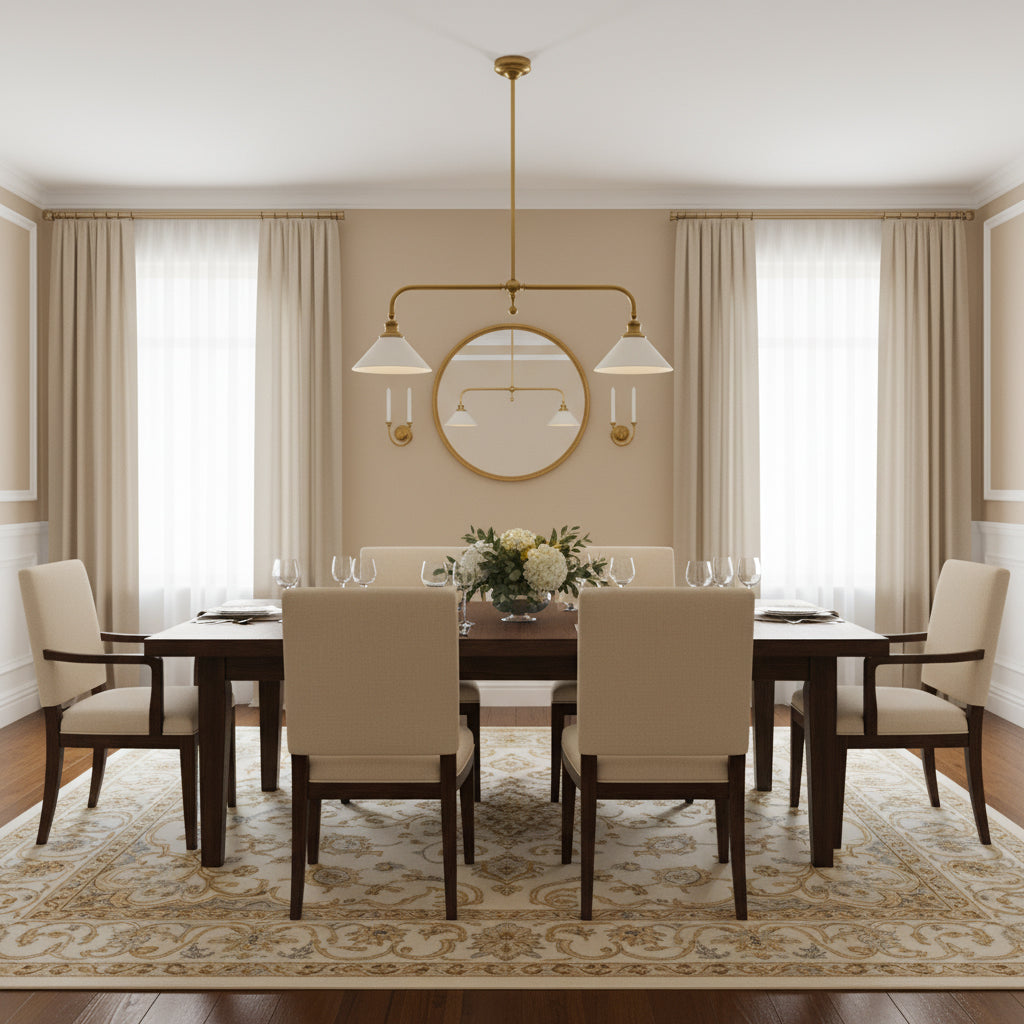 Luxe Design Hanglamp Met Witte Glazen Kappen Voor Eettafel En Keukeneiland In Messing Afwerking