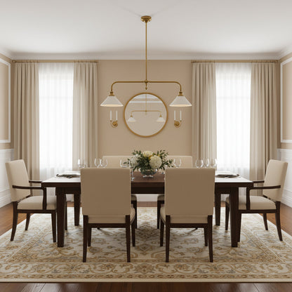 Luxe Design Hanglamp Met Witte Glazen Kappen Voor Eettafel En Keukeneiland In Messing Afwerking