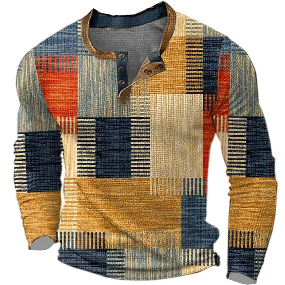 Heren T-shirt Lange Mouwen Modern Patchwork Stijl - StudioMarella