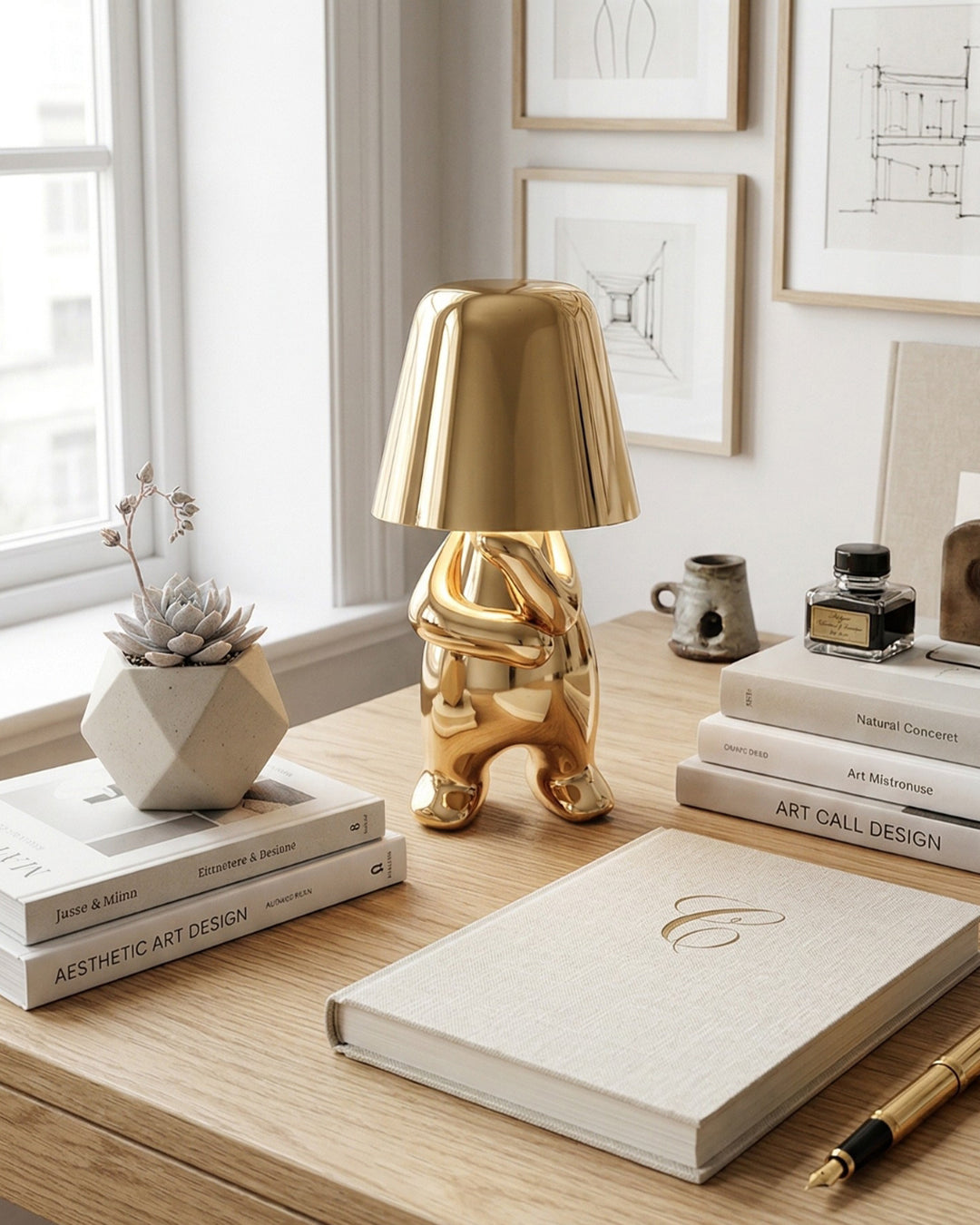 Metalen Tafellamp Sculptuur Figuur Sfeerlicht Touch Dimbaar LED Nachtlampje Goud Zilver Modern Design Decoratief